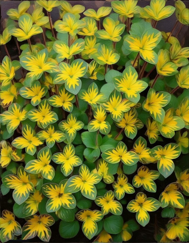 Lysimachia nummularia ‘Aurea variegata’ (Variegated Golden Creeping Jenny)