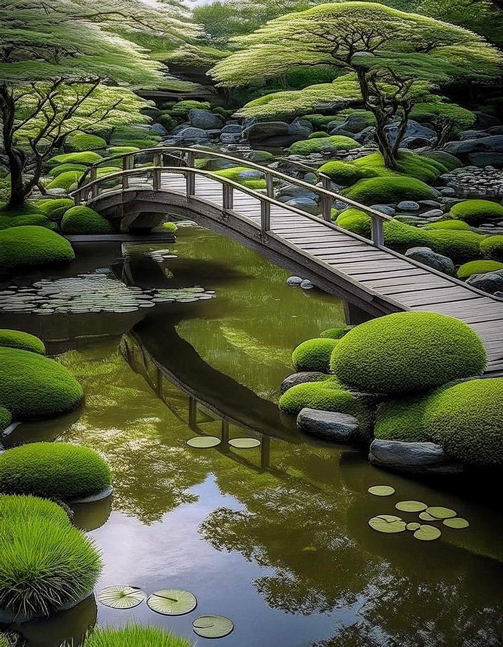 Simple Wooden Bridge over Ponds